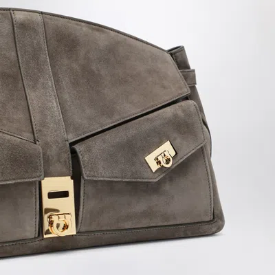 Ferragamo Hug Multipocket L Gray Shoulder Bag In Grey