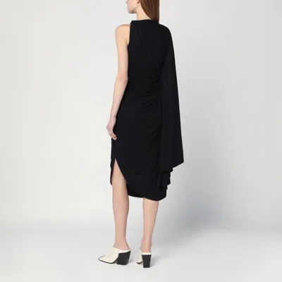 Bottega Veneta Black One-shoulder Draped Midi-dress