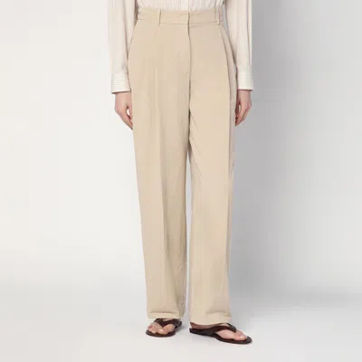 The Row Lilas Light Khaki Cotton And Linen Trousers In Green