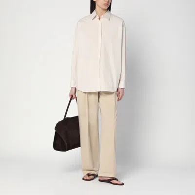 The Row Lilas Light Khaki Cotton And Linen Trousers In Green
