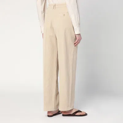 The Row Lilas Light Khaki Cotton And Linen Trousers In Green