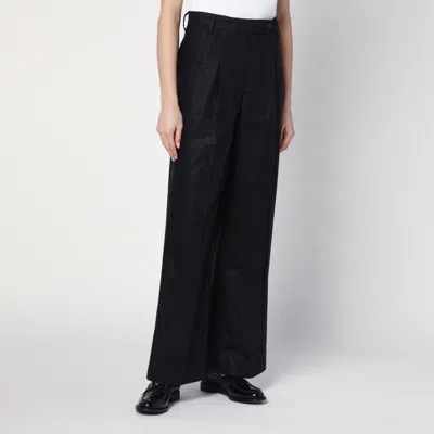Department Five Wide Black Cotton Pants In Black