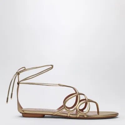 Aquazzura Strappy Metallic Leather Flat Sandals In Metal