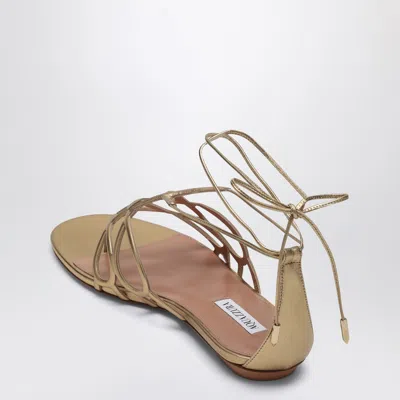 Aquazzura Strappy Metallic Leather Flat Sandals In Metal