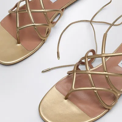 Aquazzura Strappy Metallic Leather Flat Sandals In Metal