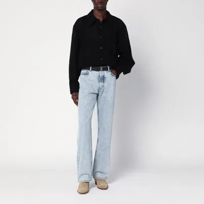 Séfr Wes Shirt Perforated Long-sleeve Shirt In Black