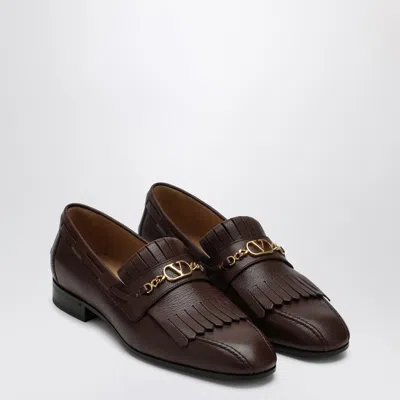 Valentino Moccasin Vlogo Signature Coffee Color With Fringes In Brown