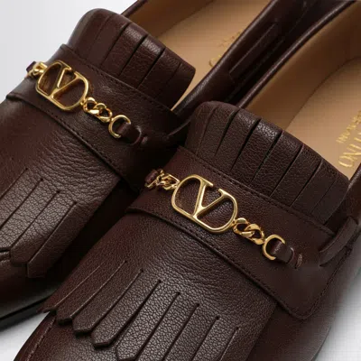 Valentino Moccasin Vlogo Signature Coffee Color With Fringes In Brown