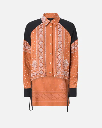 Pinko Clocks Viscose Shirt With Bandana Print In Orange