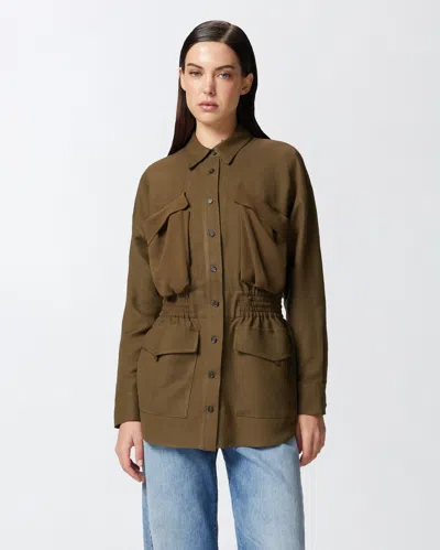 Pinko Linen Shirt Jacket With Four Patch Pockets In Brown