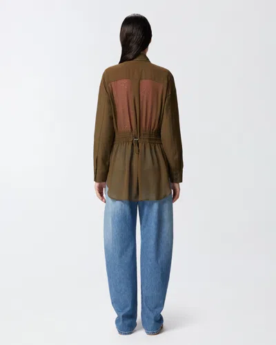 Pinko Linen Shirt Jacket With Four Patch Pockets In Brown