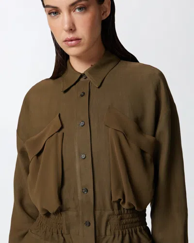 Pinko Linen Shirt Jacket With Four Patch Pockets In Brown