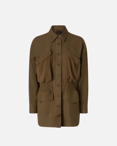 Pinko Linen Shirt Jacket With Four Patch Pockets In Brown