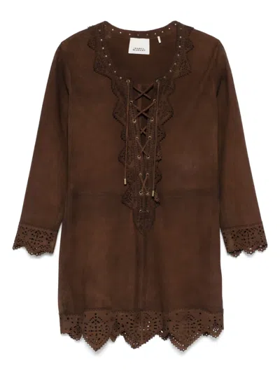 Isabel Marant 'charlina' Brown Blouse With V Neck With Studs And Perforated And Notched Trims In Brown