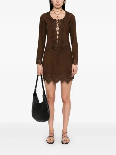 Isabel Marant 'charlina' Brown Blouse With V Neck With Studs And Perforated And Notched Trims In Brown