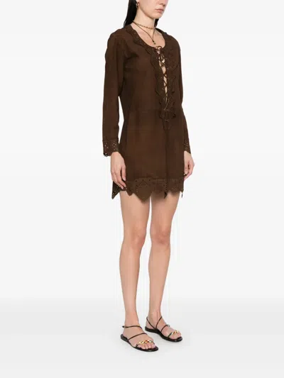Isabel Marant 'charlina' Brown Blouse With V Neck With Studs And Perforated And Notched Trims In Brown