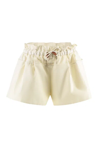 Moncler Relaxed Fit Bermuda Shorts With Elastic Waistband In Panna