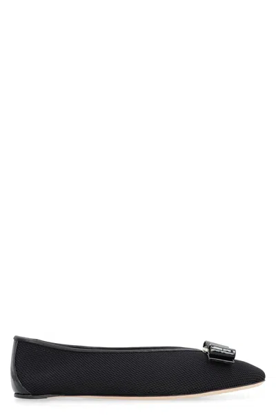 Ferragamo Ballerina Bow Black Var In Black
