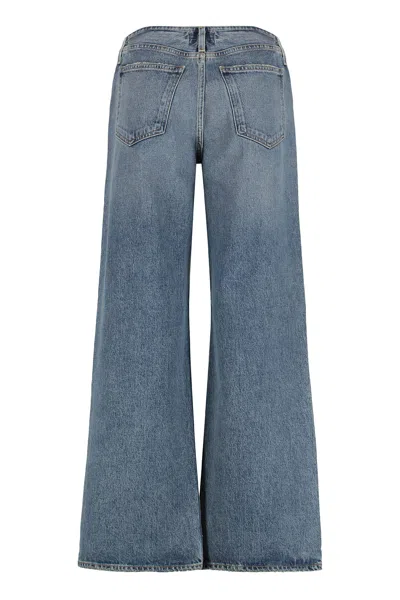 Agolde Wide-leg Faded Wash Denim Trousers With Five Pockets In Blue