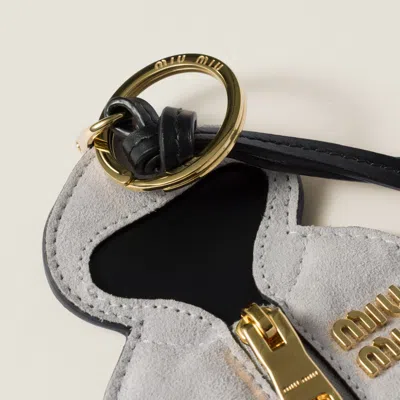 Miu Miu Suede Zip-up Hoodie Keyring In Gray