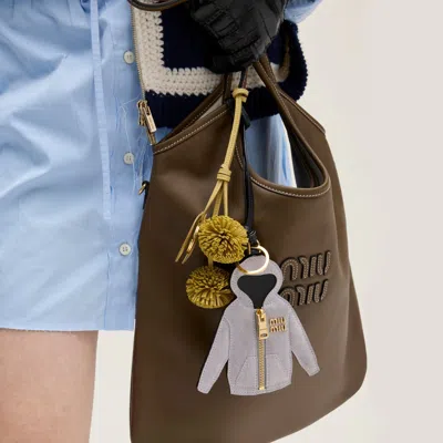 Miu Miu Suede Zip-up Hoodie Keyring In Gray