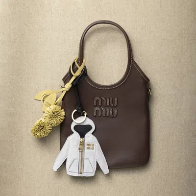 Miu Miu Suede Zip-up Hoodie Keyring In Gray