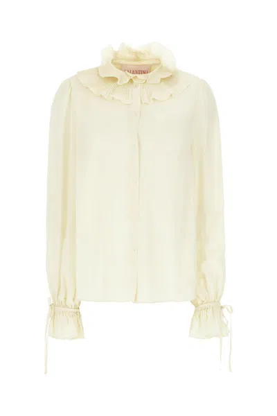 Valentino Silk Blouse With Ruffled Collar And Cuffs In White