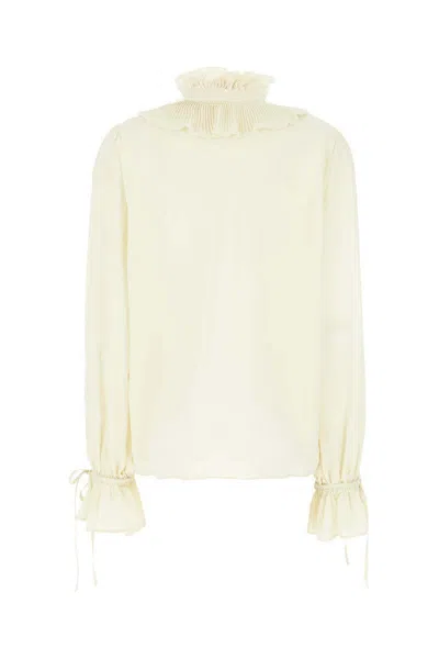 Valentino Silk Blouse With Ruffled Collar And Cuffs In White