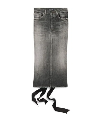Balenciaga Skirt With Laces In Smoky Grey Denim Women In Gray