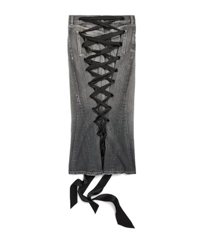 Balenciaga Skirt With Laces In Smoky Grey Denim Women In Gray