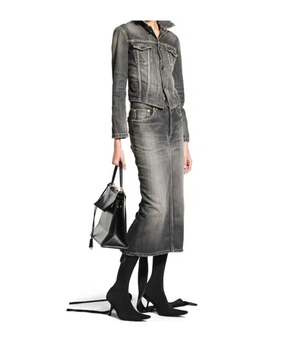 Balenciaga Skirt With Laces In Smoky Grey Denim Women In Gray