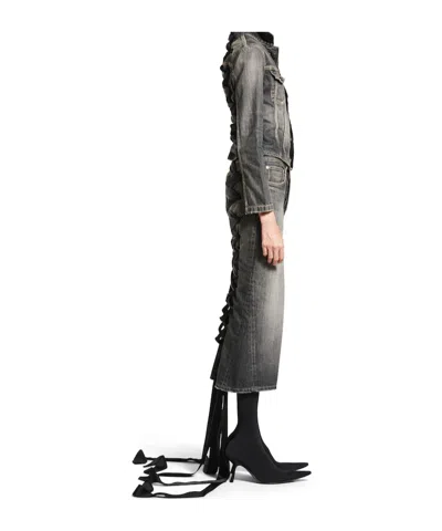 Balenciaga Skirt With Laces In Smoky Grey Denim Women In Gray