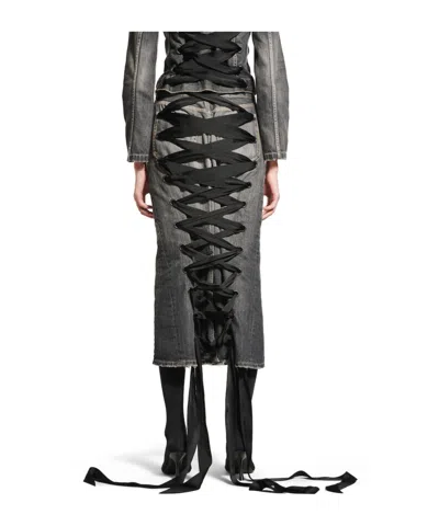 Balenciaga Skirt With Laces In Smoky Grey Denim Women In Gray