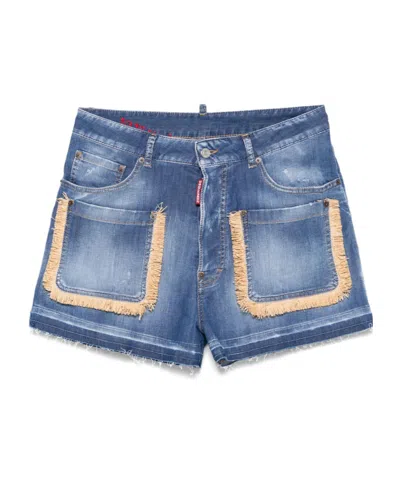 Dsquared2 Summer Lovers Denim Shorts With Fringe Detailing In Imperial Blue