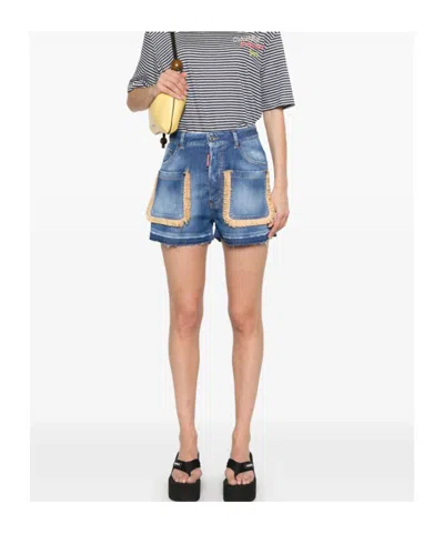 Dsquared2 Summer Lovers Denim Shorts With Fringe Detailing In Imperial Blue