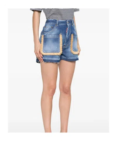 Dsquared2 Summer Lovers Denim Shorts With Fringe Detailing In Imperial Blue
