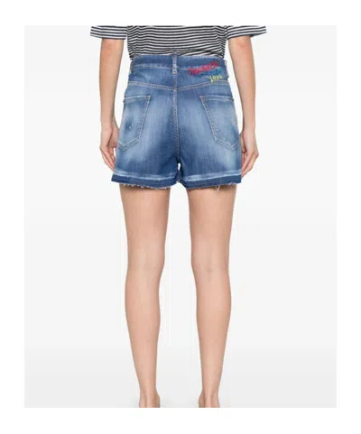 Dsquared2 Summer Lovers Denim Shorts With Fringe Detailing In Imperial Blue