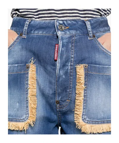 Dsquared2 Summer Lovers Denim Shorts With Fringe Detailing In Imperial Blue