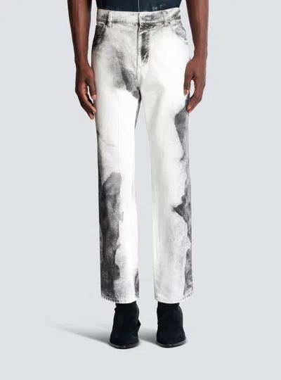 Balmain Regular-fit Denim Jeans With Moon Print In Gray