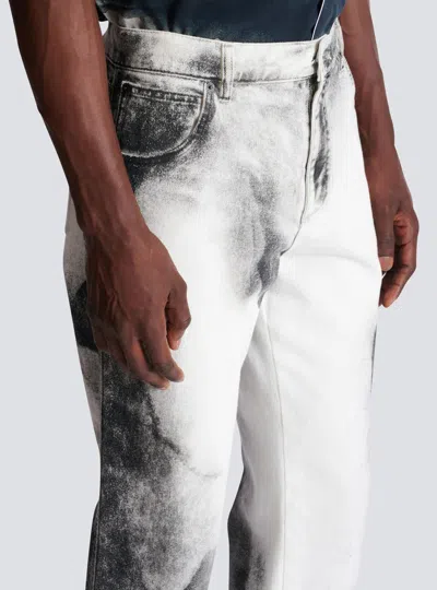 Balmain Regular-fit Denim Jeans With Moon Print In Gray