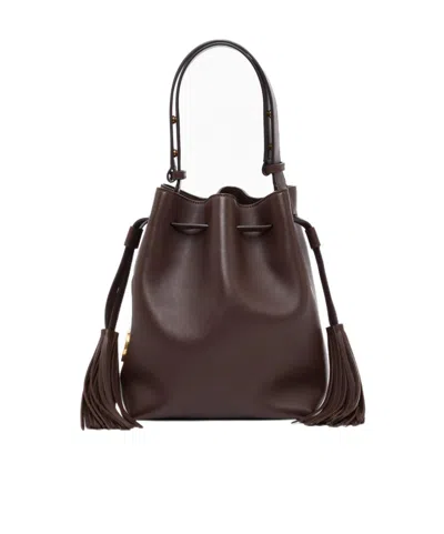Valentino Borsa A Secchiello Vlogo Signature In Pelle Cioccolato  Donna In Brown
