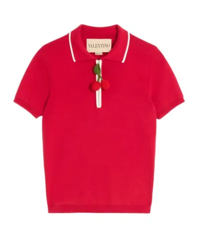 Valentino Knitwear With Cherry Detail And Polo Collar In Paris/ivory Coast