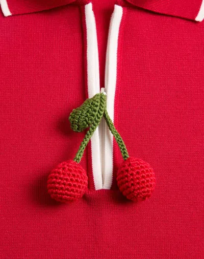 Valentino Knitwear With Cherry Detail And Polo Collar In Paris/ivory Coast