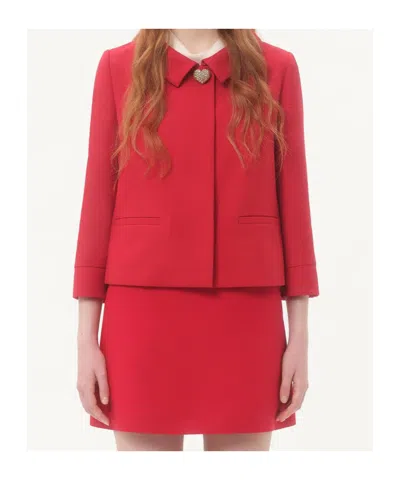 Valentino Couture Crepe Jacket Jeweled Buttons In Red