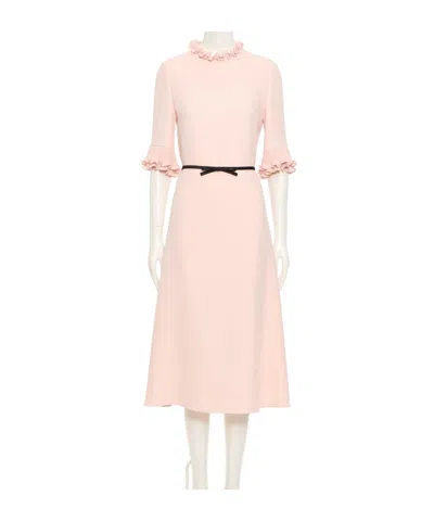 Valentino Cady Dress With Bow Detail And Ruffles In Pink