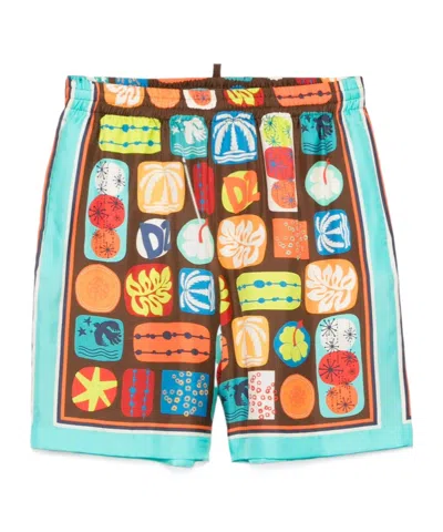 Dsquared2 Summer Lovers Silk Bermuda Shorts In Multi