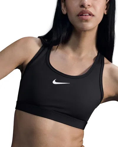 Nike Dri-fit Swoosh Women's High-support Non-padded Adjustable Sports Bra In Black/white