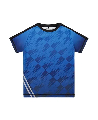 Deux Par Deux Boy's Printed Athletic Top Blue And Black In Blue And Black