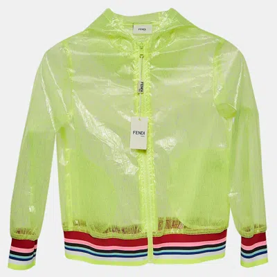 Pre-owned Fendi Neon Green Printed Synthetic Sheer Jacket 9y