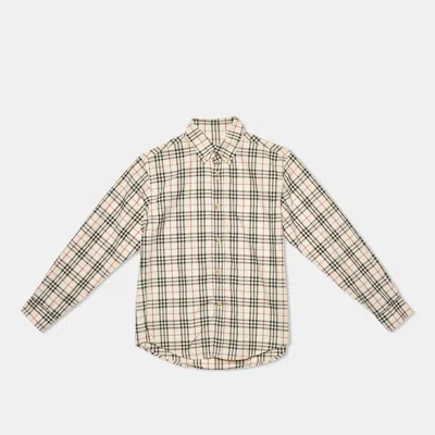 Pre-owned Burberry Kids Beige Tartan Checks Cotton Button Front Shirt 10 Yrs